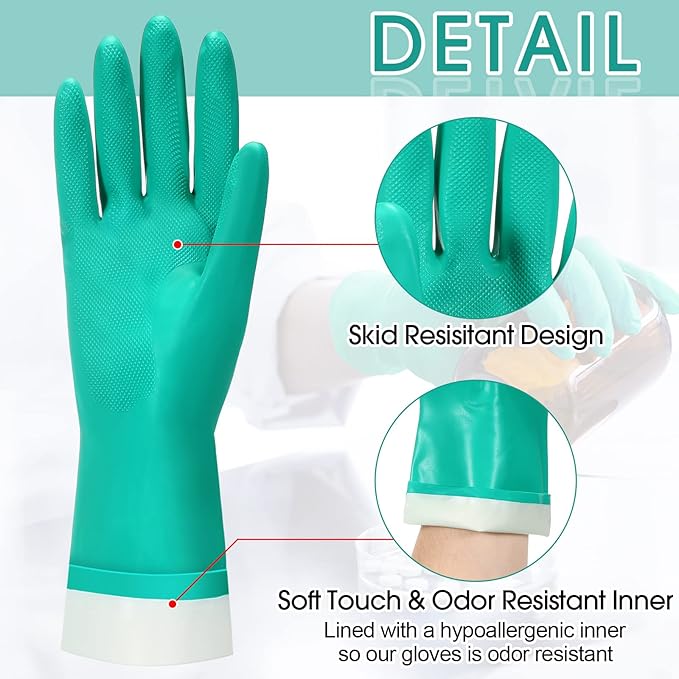 Potchen 30 Pairs Chemical Resistant Gloves Heavy Duty Thick Nitrile Gloves Bulk for Cleaning, Resist Household Acid, Alkali and Oil (Large)