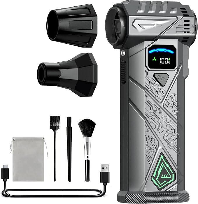 Compressed Air Duster, 130000RPM Electric Air Duster with Smart LED Display, Stepless Speed Control, Fast Charging 8000mAh Rechargeable Air Blower for PC Keyboard, Car and Home Cleaning
