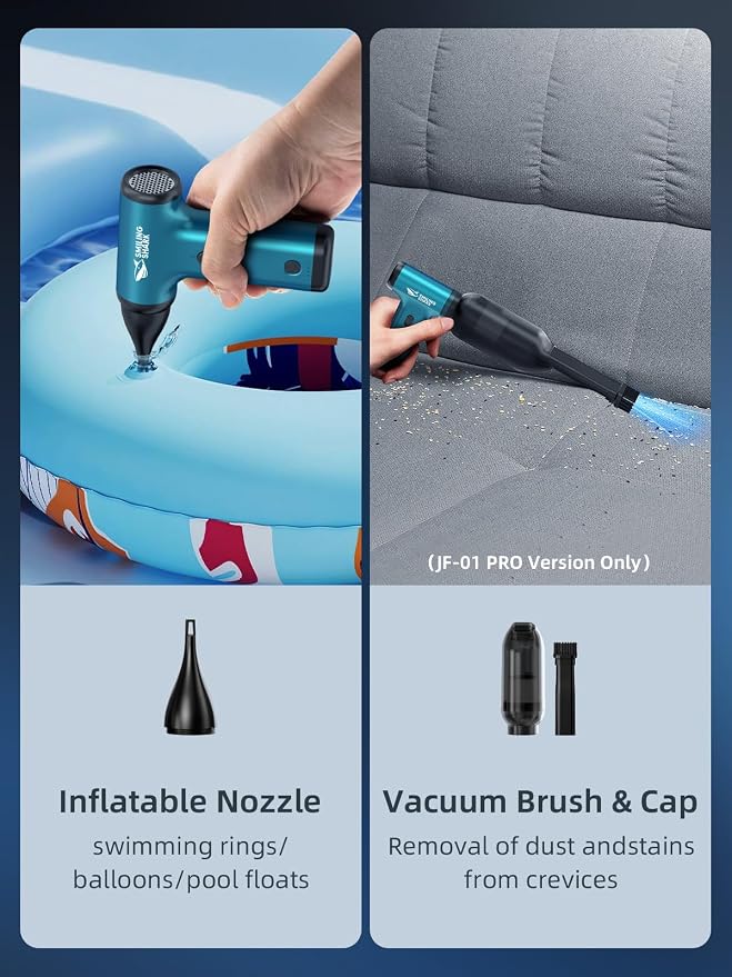 Smiling Shark Compressed Air Duster, JF-01 Brushless Motor Stepless Speed 130000RPM 5Kpa Rechargeable Cordless Electric Air Blower with LED Light for PC Cleaning/Keyboard/Car/Camping, (PRO Blue)