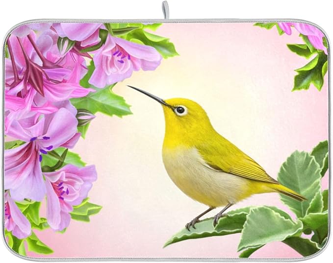 Hummingbird Dish Drying Mat Absorbent Kitchen Pads for Counter Kitchen Dish Dryer 16 x 18 Mat under Dish Drainer