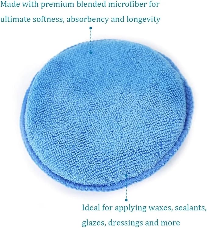 Compatible for 5Pcs Car Detailing Applicator Pads Care Foam Sponges Cleaning Tools Waxing Polish Soft Microfiber Round Pocket(Blue)