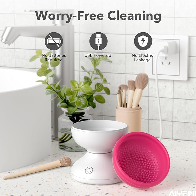 Alyfini Makeup Brush Cleaner Machine-Professional Electric Make up Brushes Cleaner Cleanser Solution for Kabuki Foundation Liquid Powder Face Makeup Self Tanner Brush,Gifts for Women Stocking Stuffers | Professional Make Up Brush Cleaner Cleanser Machi...