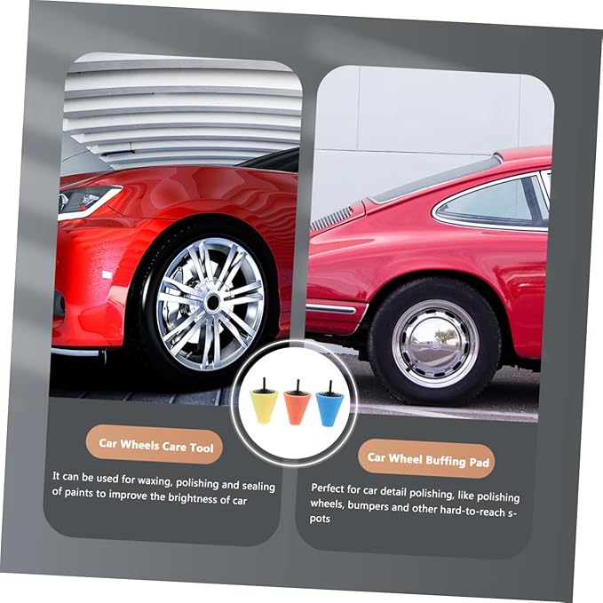 Unomor 3pcs Wheel Polishing Sponge for Car Care Polishing Tool for Wheels and Bumpers Multi-Functional Buffing System for Electric Drill Easy to Use and Clean