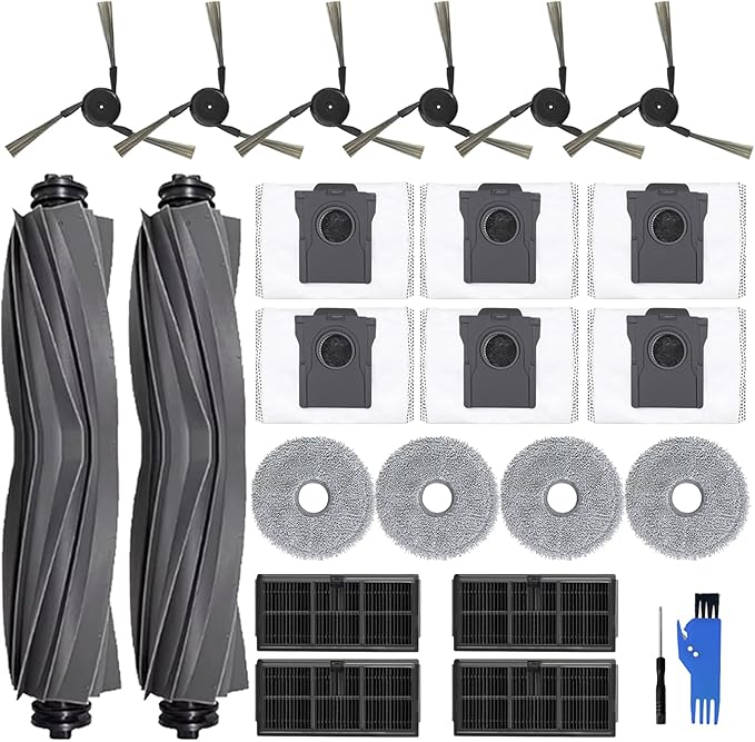 Accessoires for Dreame X40 Ultra Complete, L40 Ultra, for Mova P50 Pro Ultra Vacuum Cleaner, 2 Main Brushes, 4 Mop Pads, 4 Filters, 6 Dust Bags, 6 Side Brushes, for Mova P10 Pro Replacement 24 Pcs