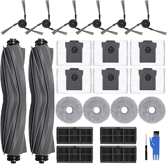 Accessoires for Dreame X40 Ultra Complete, L40 Ultra, for Mova P50 Pro Ultra Vacuum Cleaner, 2 Main Brushes, 4 Mop Pads, 4 Filters, 6 Dust Bags, 6 Side Brushes, for Mova P10 Pro Replacement 24 Pcs