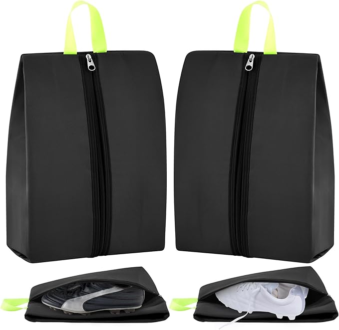 2 Pcs 2 Pack 4 Layer Smell Proof Cleat Bag Fits up to Size 14, Odor & Mud Resistant Cleat Storage, Waterproof, Fits Soccer, Football, Baseball & Golf Shoes (Black)