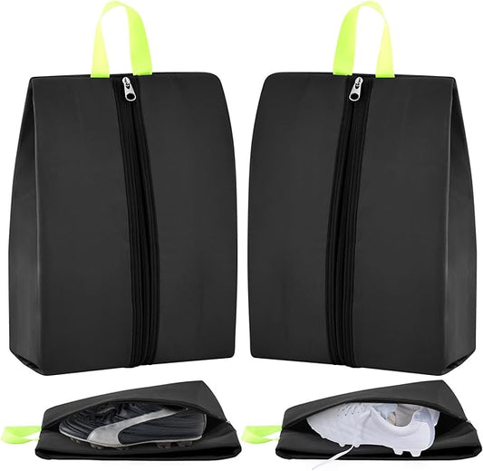 2 Pcs 2 Pack 4 Layer Smell Proof Cleat Bag Fits up to Size 14, Odor & Mud Resistant Cleat Storage, Waterproof, Fits Soccer, Football, Baseball & Golf Shoes (Black)