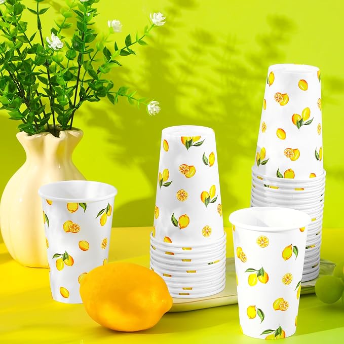 Jansun Lemonade Stand Supplies for Kids, 100 Pcs Lemonade Paper Cups Disposable Lemonade Stand Cups Bathroom Mouthwash Drinking Cups for Summer Party Picnics Barbecues Traveling Hot Cold Beverage