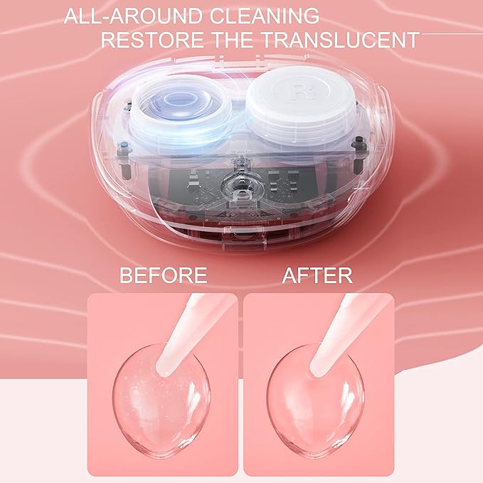 Contact Lens Cleaner Machine, Portable Ultrasonic Cleaning with USB Charger Mirror Tweezers Remover Tool Replaceable Contact Lens Case for Daily Outdoor (White)