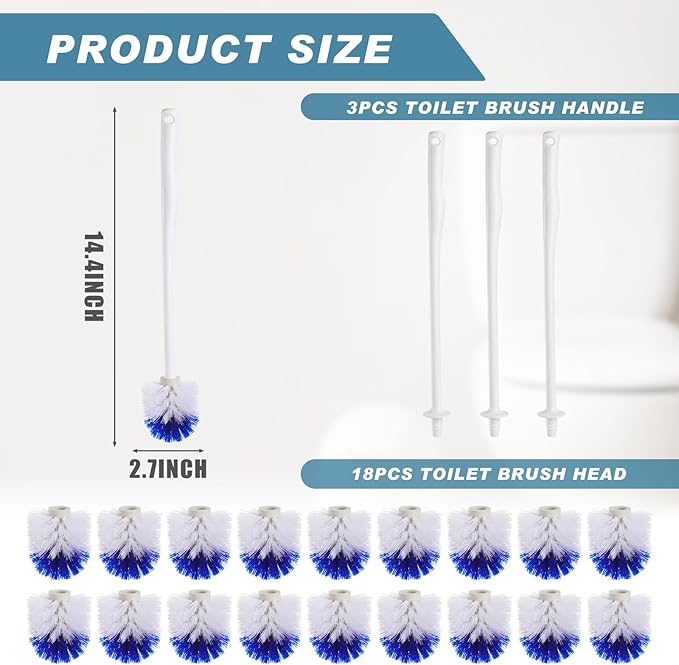 Willinglong 18 Pcs 18.5 Inch Toilet Bowl Cleaner Brush Bathroom Long Plastic Handled Cleaning Scrubber with Hook Hole Without Holder for Household Cleaning (Blue,White)