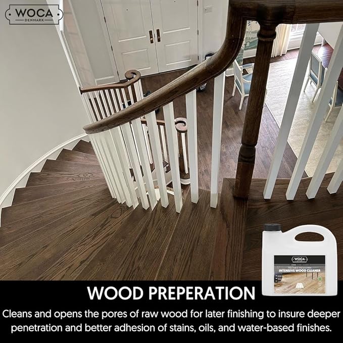 WOCA Intensive Wood Cleaner |1 L| is a concentrated formula for the preparing and treatment of raw wood to accept wood stains, soap finishes, oil finish, hardwax oil finish, UV oiled finish