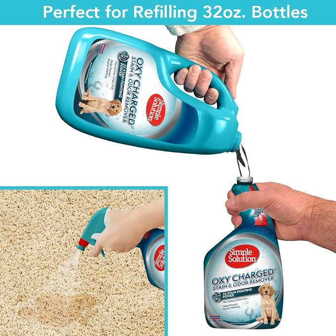 Simple Solution Oxy Charged Pet Stain and Odor Remover, Pet Cleaner, Carpet Stain Remover, 3X Oxy Power, Carpet Spray, Eliminates Dog Urine, Waste & Vomit Odors, 1 Gallon