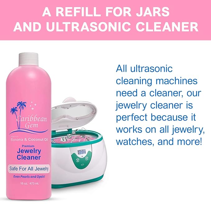Caribbean Gem Jewelry Cleaner 16oz & 8oz, Basket, Brush, Polishing Cream & Polishing Cloth - Jewelry Cleaning Kit for All Gold, Silver, Diamonds, Rings, Necklaces, Gems, Precious Stones & Metals