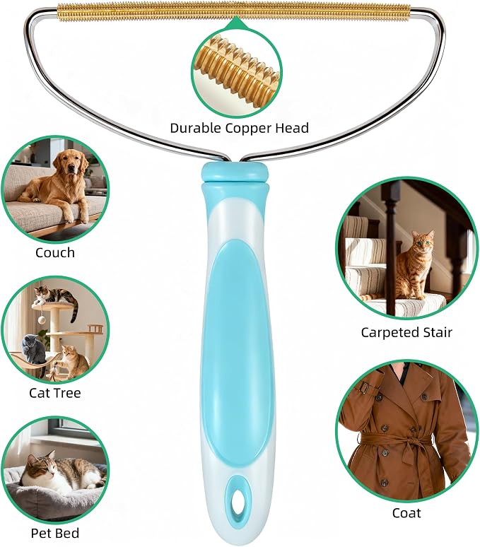 Carpet Rake for Pet Hair Removal Tool, 2 in 1 TPU and Copper Rake Teeth Uproot Clean Hair Remover with 63’’ Adjustable Long Handle,Cat & Dog for Carpets,Rugs, Mats (63’’ Long Handle+1 Short Handle)