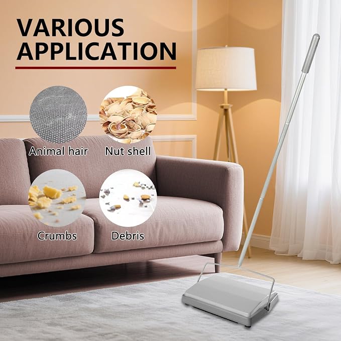 Carpet Sweeper, Floor Sweeper with Horsehair Roller Brush Strong, Suitable for Carpet Cleaning Power, Bristle Sweeper, Great for Kitchen, Carpet