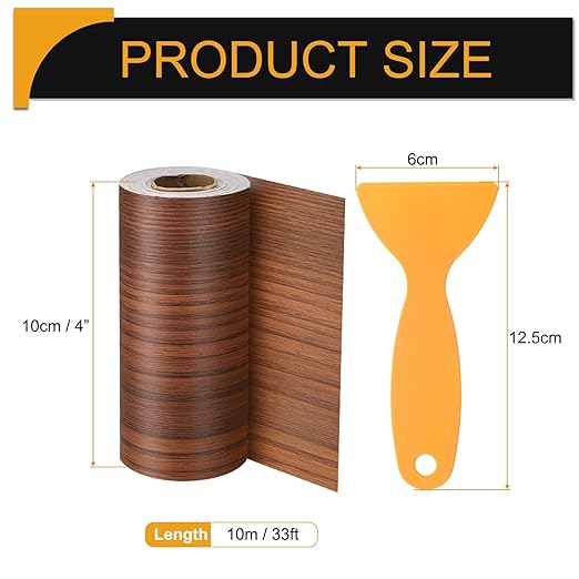 HARFINGTON Wood Grain Repair Tape 4 Inch x 33ft Self Adhesive Repair Patch Tape Simulated Wooden Floor Tapes with Plastic Scraper for Tables Doors Windows Furniture, Teak