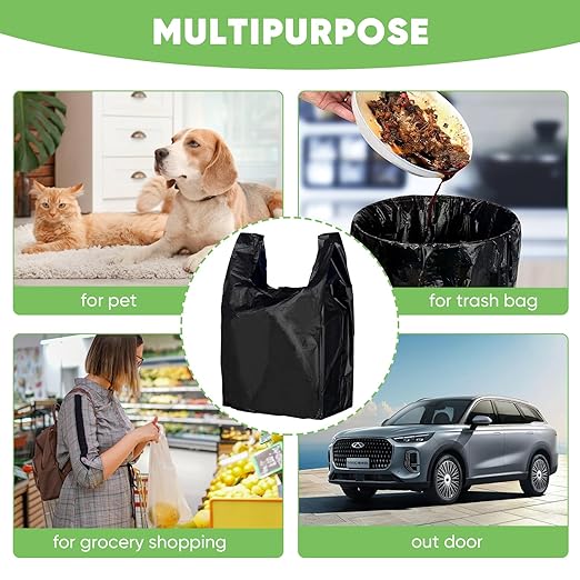 LainNeala Black Plastic Bags (11.5'x 6.5" x 21')(1000Pack) with Handles - Shopping & Grocery Bags for Small Business, Restaurants in Bulk