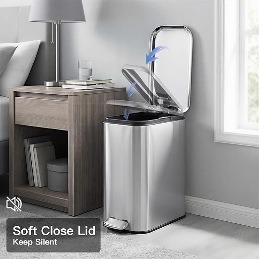 Bathroom Trash Can with Lid, 12L/3.2 gal Stainless Steel Step Trash Can, Slim Small Wastebasket with Removable Inner Bucket for Toilet Bedroom Office