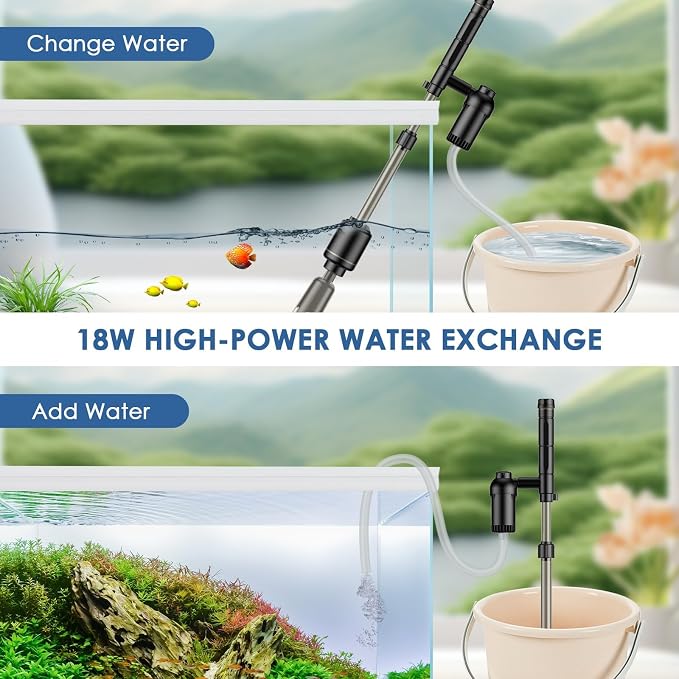 bedee Electric Aquarium Vacuum Gravel Cleaner, 6 in 1 Automatic Fish Tank Cleaning Tool Set Vacuum Water Changer Sand Washer Filter Siphon Adjustable Length, 18W