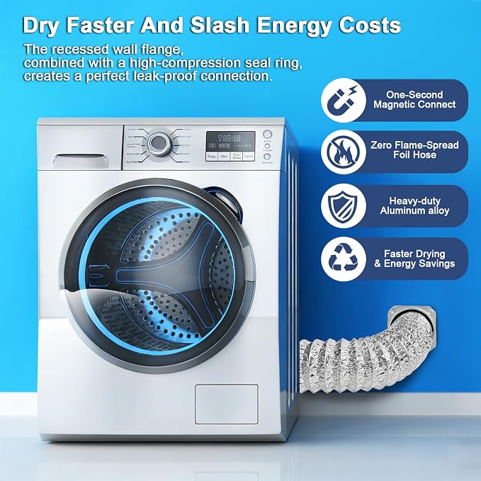 DV180 Magnetic Dryer Vent Coupling – Dryer Vent Connector Kit With Aligning 4" Quick Connect System, Fire-Resistant Aluminum Hose, Airtight Seal for Safer & More Efficient Drying