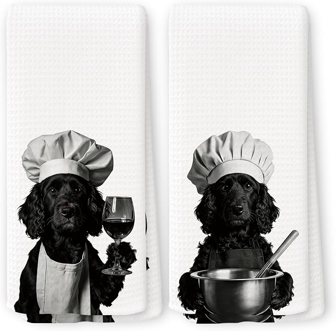 Funny Chef Cocker Spaniel Kitchen Towels Set of 2, Cocker Spaniel Dog Gifts for Women Dish Tea Towels for Kitchen, Dog Mom Lovers Owner Gifts Decorative Hand Towel, 16x24 Inch