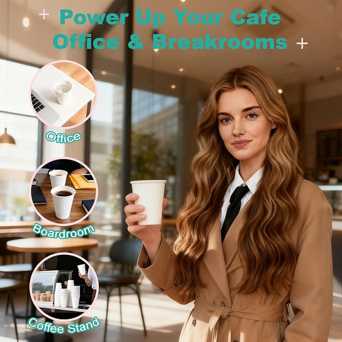 8 oz 300 Pack Disposable Coffee Cups, Bulk White Disposable Paper Cups, Coffee Cups for Hot Tea, Chocolate and Cold Drinks