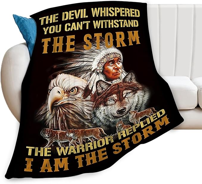 Tijuboni Native American Throw Blanket Indian Wolf Eagle Gifts for Women Men Girls Boys Kids Adults Soft Flannel Fleece Blanket for Couch Sofa Bed Home Decor 40"x50"