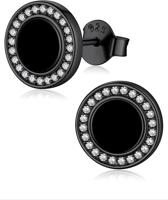 ChicSilver 925 Sterling Silver Viking Rune Natural Black Onyx Stud Earrings For Women Men
