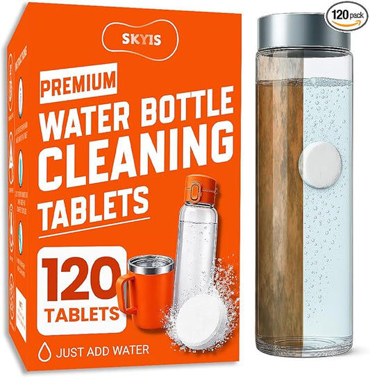 Skyis Water Bottle Cleaning Tablets 120 Pack – Removes Odor and Stains No Scrub Bottle Cleaner Tablets for Stainless Steel, Tumbler,Hydration Bladder, Coffee Mug and Travel Bottles
