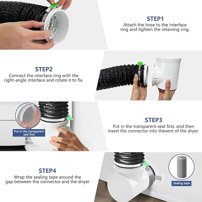 Dryer Vent Hose For Tight Space | Flexible Dryer Vent Connector Kit with 4 Inch 9.8 Feet Hose | Includes 2 90-degree Dryer Vent Elbow & Dryer Vent Duct | Easy Installation Space Saving (Black)