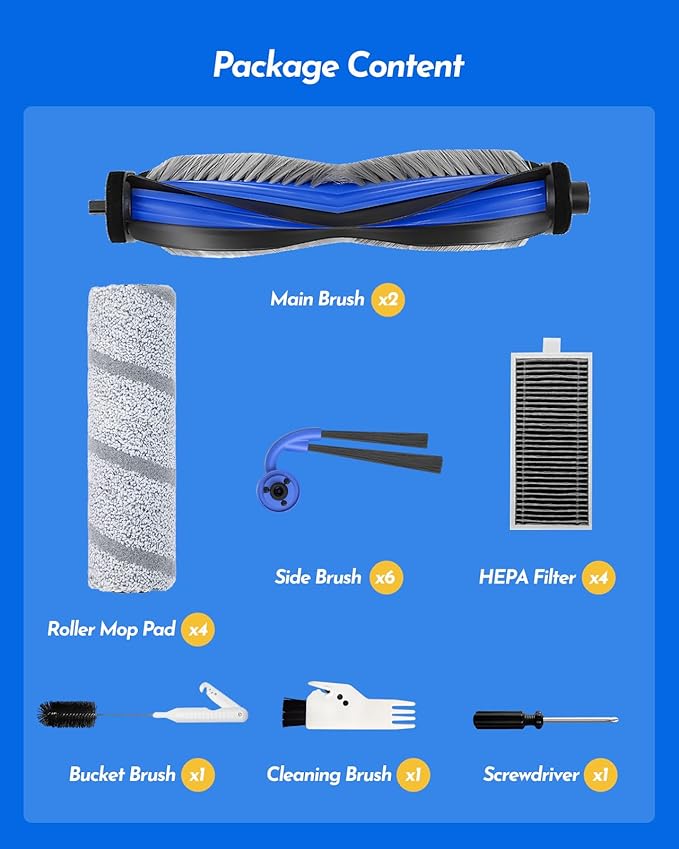 X11 OmniCyclone Accessories Kit for Ecovacs Deebot X11 OmniCyclone/X11 Pro Omni/T80S Omni/Yeedi S20 Infinity/Yeedi S16 Plus, Deebot x11 Replacement Parts:2 Main Brush, 4 Roller Mop, 6 Side Brush