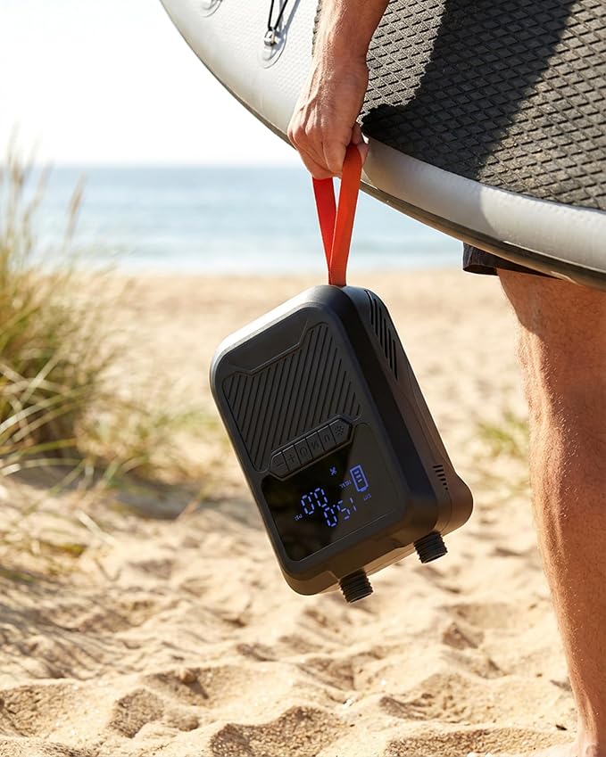 Electric Paddle Board Pump Portable, 20PSI High Pressure SUP Air Pump with Intelligent Dual Stage Inflation, Deflation & Auto-Off Function, Rechargeable Battery & 120W 12V DC Inflator for Kayak Boat