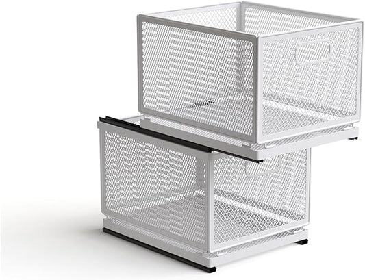 Pull Out Cabinet Organizer, Slide Out Drawers Fixed with Adhesive Nano Film, Pantry Shelves Sliding Drawer Storage Organization for Kitchen (Double Layer 11.8 * 9.4 * 16.6inch/30 * 24 * 42.4cm)