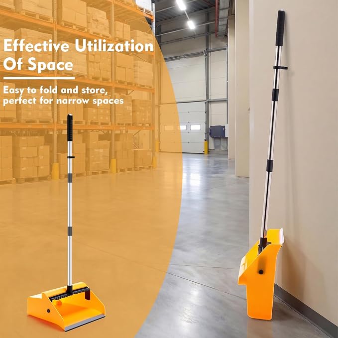 Didaey 1 Pcs Commercial Dustpan with Comb 38” Long Handle Upright Heavy Duty Dust Pan Outdoor Indoor for Courtyards Garages Lobby Mall Market Market Floors Office Pet Hair Rubbish Cleaning (Yellow)