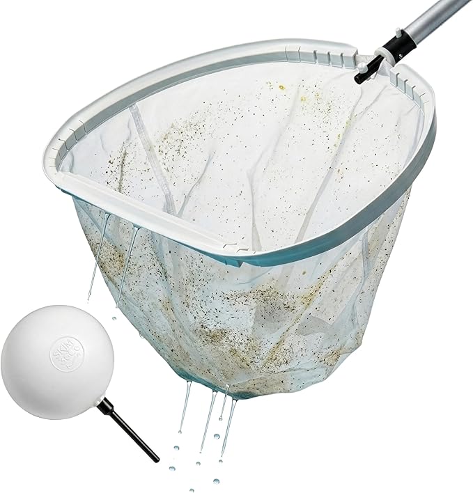 16" Pool Skimmer with Float - 360° Rotating Pool Skimmer Net for Daily Cleaning - Zero Pole Weight, Effortless Debris Removal (18" Rake Silt/Pollen/Sand Net)