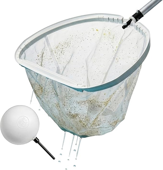 16" Pool Skimmer with Float - 360° Rotating Pool Skimmer Net for Daily Cleaning - Zero Pole Weight, Effortless Debris Removal (18" Rake Silt/Pollen/Sand Net)