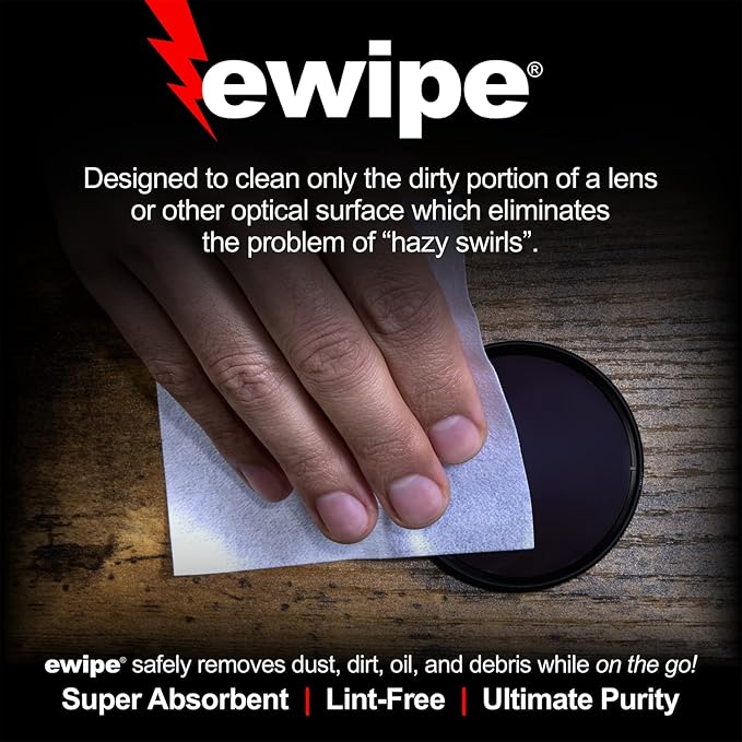 E-Wipe Camera Lens Cleaning Pads - Non-Abrasive Wipes with Professional Cleaning Solution Designed for Optic Electronics — Great for SLR, DSLR, Cameras, Lenses and High-End Optics. (24 Pack)
