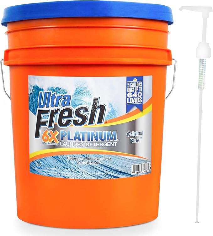 Ultra Fresh 6X Platinum 5 Gal Laundry Detergent, Original Blue Bundled with 2 Pack Platinum 6X Laundry Detergent Sheets with Fragrance and Dye Free