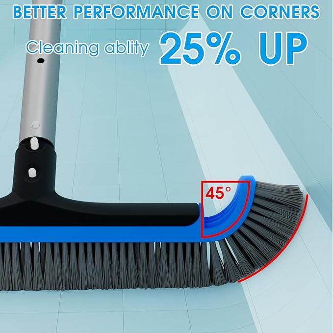 2 in 1 Multifunctional Pool Brush with 10 FT Poles - 17.5'' Heavy Duty Swimming Pool Brush & Multifunctional Brush Head, 10 FT Aluminum Poles, Cleaning Inground & Above Ground Pools, Vinyl Liner