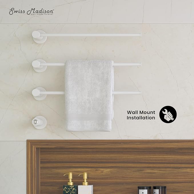 Swiss Madison Claire 3-Bar Electric Towel Warmer Heated Towel Racks for Bathroom in Matte White