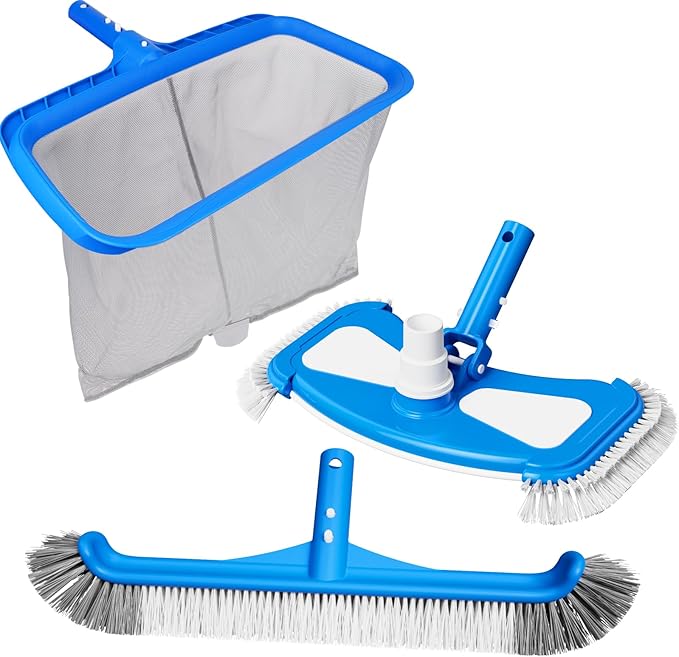 3-in-1 TidyMister Pool Cleaning Kit – Deep Grabber Pool Net, 17.5" Scrub Brush,Weighted Vacuum Head for Leaves, Algae & Debris | Essential Cleaning Set for Above Ground, Inground Pools, Spa, Hot Tub