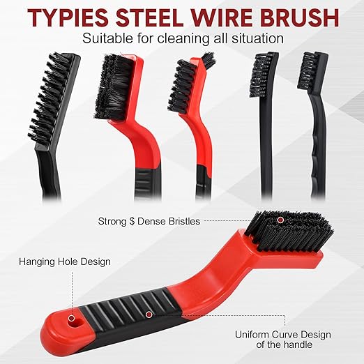 Sumind 30 Pcs Wire Cleaning Brush Set Nylon/ Stainless Steel/ Brass Metal Brush with Curved Handle Grip Paint Remover for Cleaning Rust Grout Cleaner (Nylon)