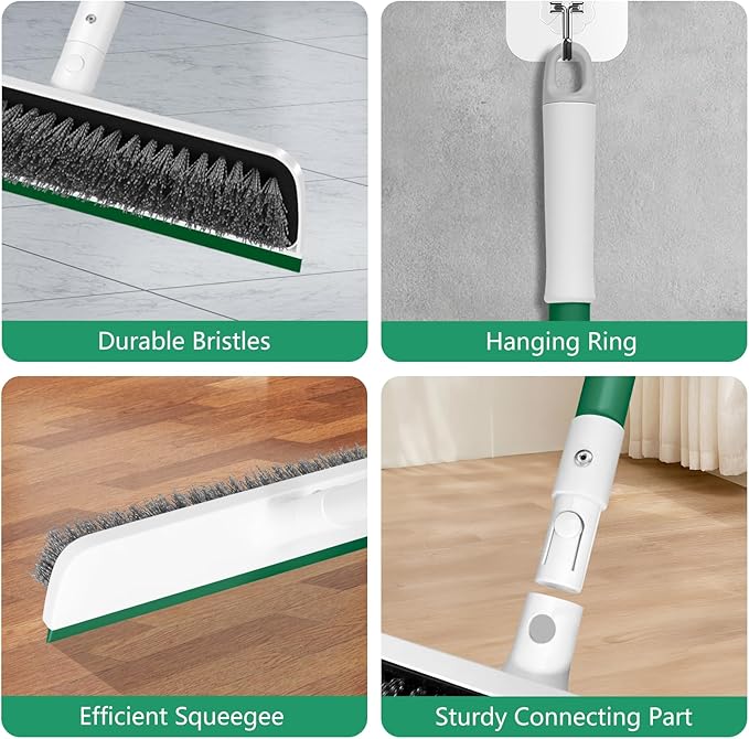 SetSail Floor Scrub Brush, Scrub Brush with Long Adjustable Handle 2 in 1 Scraper Brush Stiff Bristle Floor Scrubber for Cleaning Bathroom Shower Kitchen Garage Deck Tile Tub, White Green