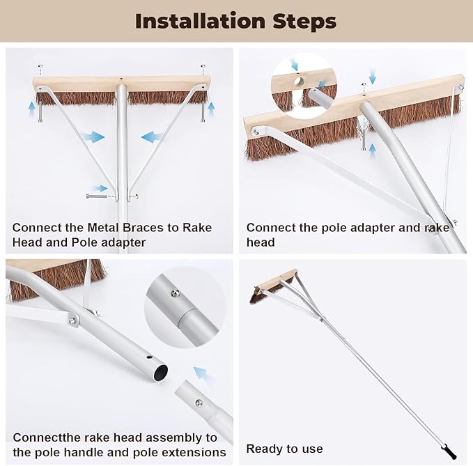 Leaf Roof Brush with Gloves, Roof Rake Remove Leaves, Adjustable 5-21ft Roof Cleaning Brush Tool for Shingles, Corrugated, Solar Panel, Lightweight Long Handle Extension Aluminum Poles Broom (21FT)