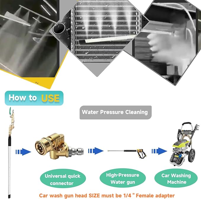 40" & 24" Radiator Cleaning Wand 2-Piece Set, 4500 PSI Stainless Steel Radiator Cleaner with Dual Water/Air Blow Gun Adapter & Quick Connector for Cars, Trucks, RVs, Heavy Equipment