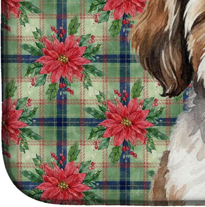 Caroline's Treasures Parti-color Havanese Christmas PoinsettIas Dish Drying Mat Absorbent Dish Drying Mat Pad for Kitchen Counter Dish Drainer Mat for Countertop, 14 x 21", Multicolor