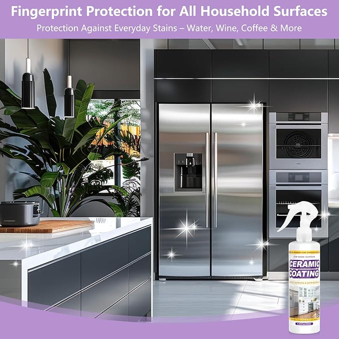 Ceramic Coating Spray for Kitchen Appliances & Stainless Steel –8.66oz Easy Cleaning & Long-Lasting Multi-Surface Shine – Fingerprint Resistant Cleaner & Sealer for Sinks, Fridges, Stoves