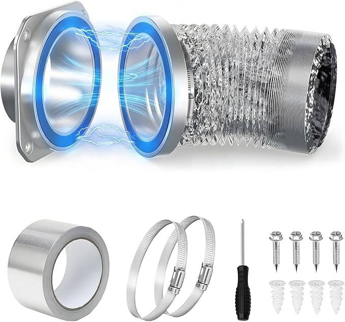 Magnetic Dryer Vent Connector Kit, Quick Connect & Easy Clean Dryer Vent Coupling with 4" Duct & Clamps for Family Home Safety