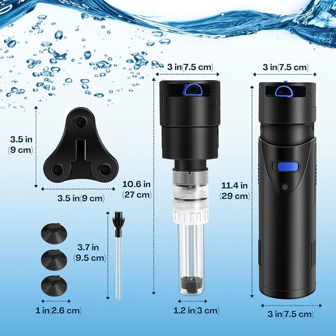Flexzion Aquarium Filter U-V, 100 Gallon Fish Tank Filter with U-V Light for Green Control Cleaning, 200GPH Submersible Aquarium Pump for Turtle Tank, Freshwater Crystal Clear & Saltwater