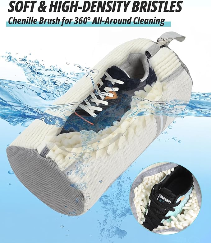Shoe Washing Machine Bag, 4 Pack Shoe Cleaning Bag for Washer and Dryer, 360° Deep Cleaning Reusable Shoes Laundry Bags for Sneakers with Zipper Protection and Side Mesh Pouch, White